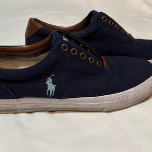Polo by Ralph Lauren Navy Canvas Sneakers with Brown Trim